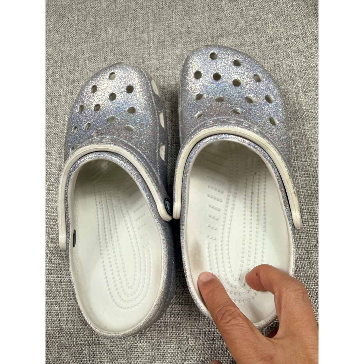 Crocs Classic Glitter Clogs Silver M6 W8 Iridescent Sparkle 205942