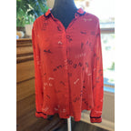 Anthropologie Maeve Paris London Print Blouse Womens 10 Red Button Front Boho