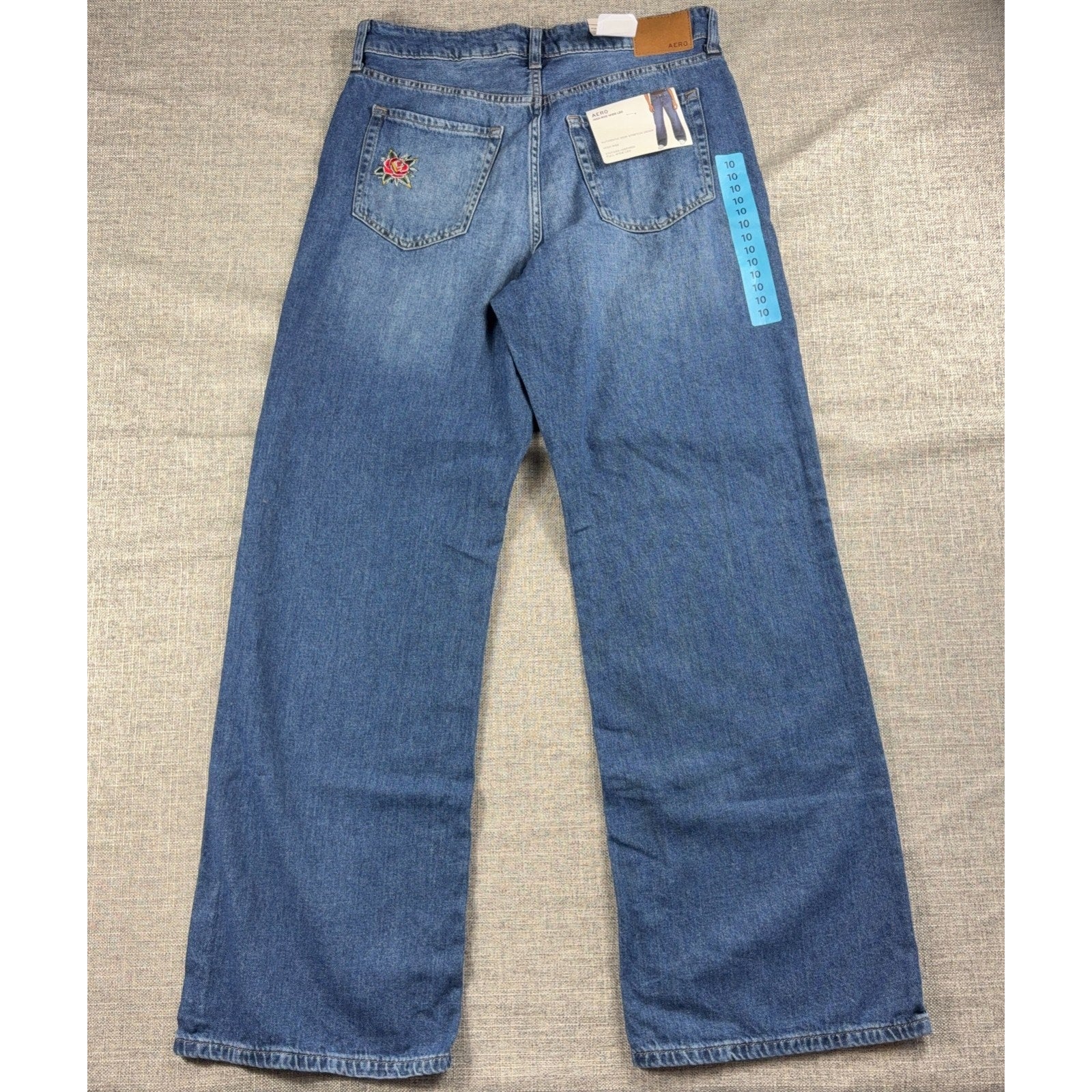 Aero High Rise Wide Leg Jeans Womens 10 NWT Custom Rose Embroidery Dark Wash