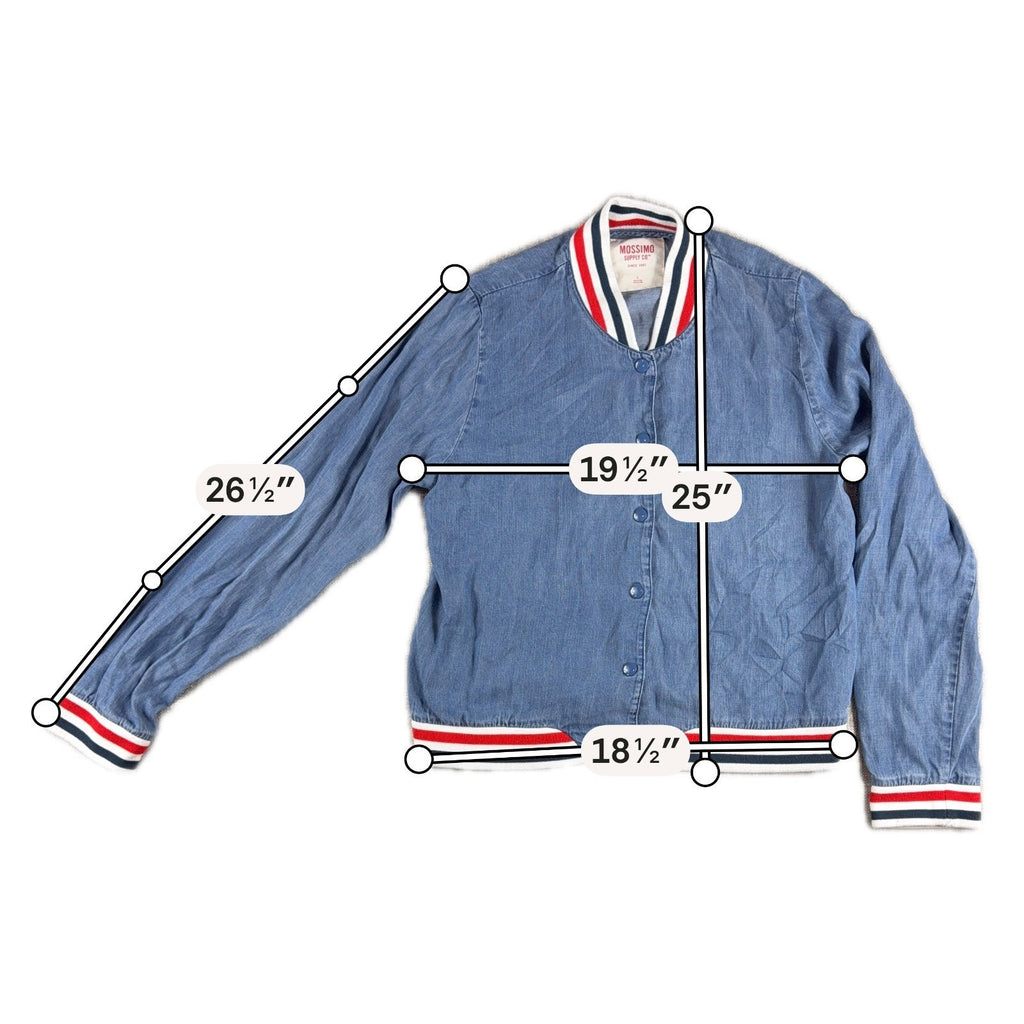 Mossimo Blue Chambray Varsity Bomber Jacket L Americana Striped