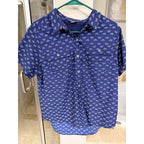 Eddie Bauer Mens Large Blue Geometric Print Button Up Shirt Short Sleeve