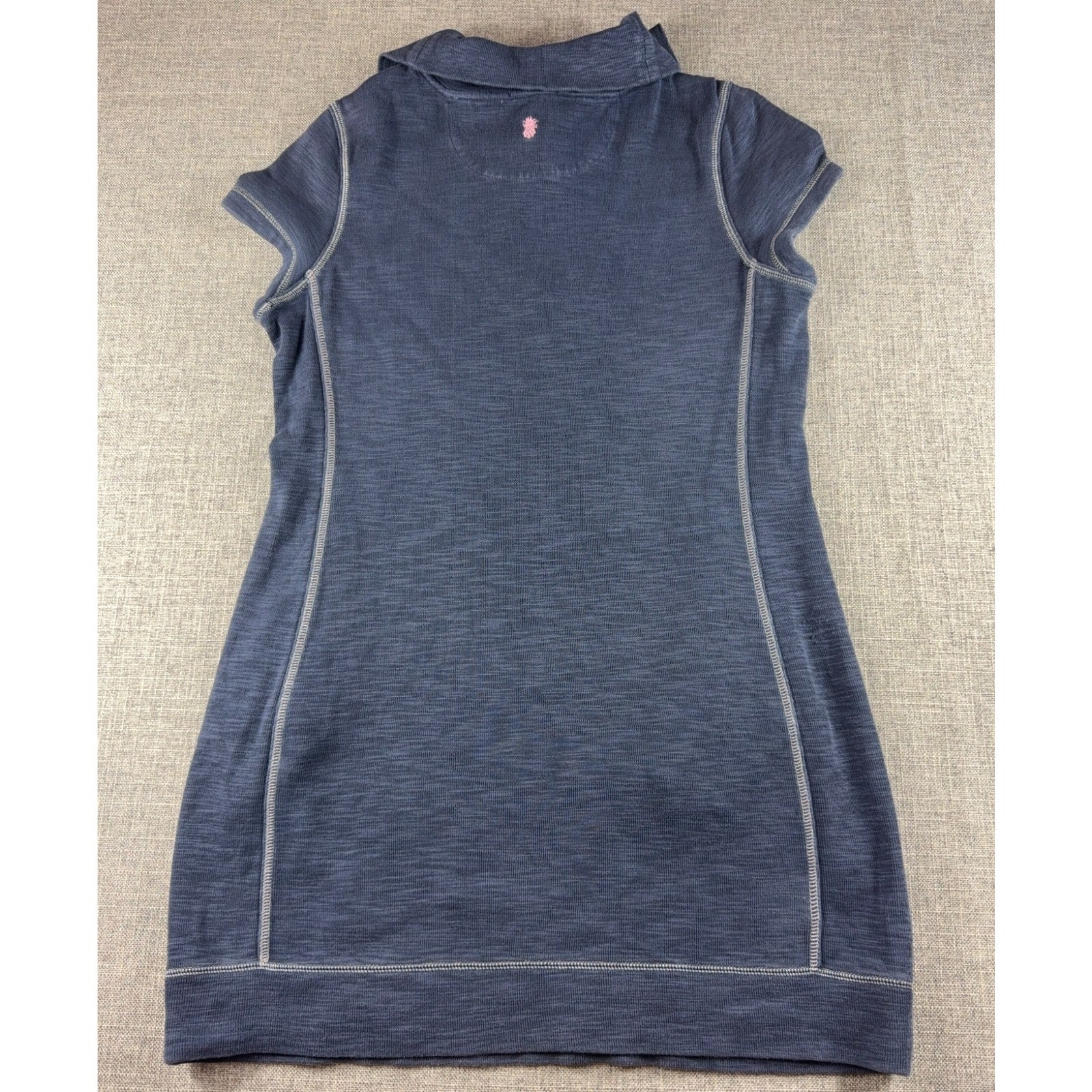 Tommy Bahama Women L Sleeveless Knit Dress Quarter Zip Blue Contrast Stitch