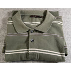 Tasso Elba Mens XL Olive Green Striped Polo Shirt 100% Cotton Short Sleeve Casua