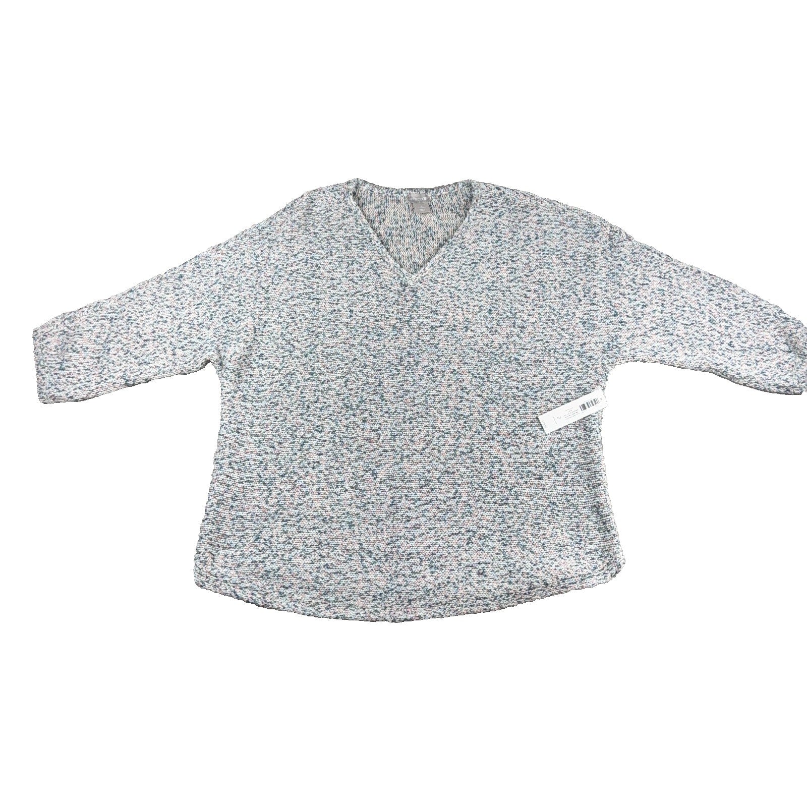 Chico’s Size 2 NWT Marled Dolman Sleeve V Neck Sweater Multicolor Split Hem