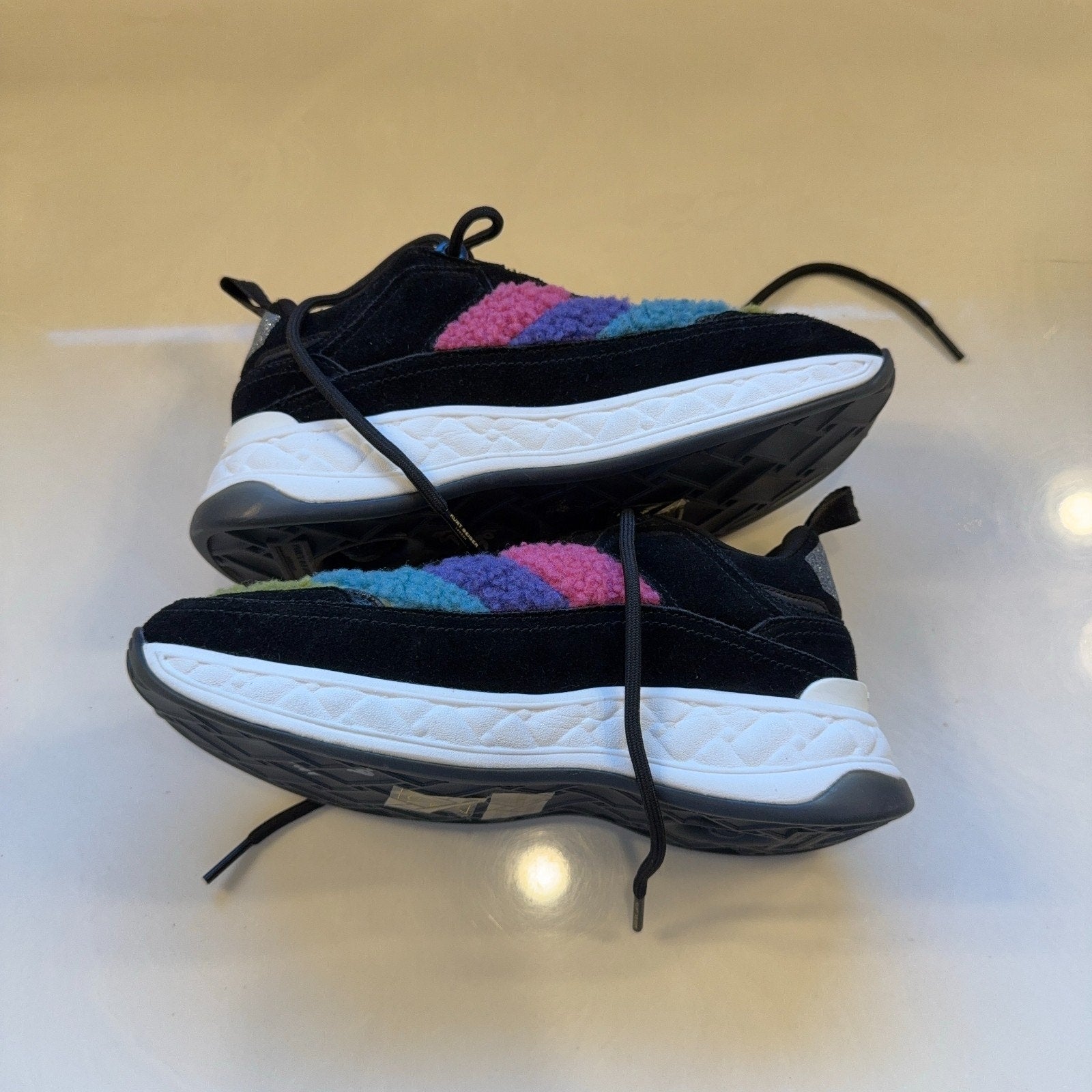 Kurt Geiger London Rainbow Faux Fur Platform Sneakers Womens EU 36 US 5.5 Black