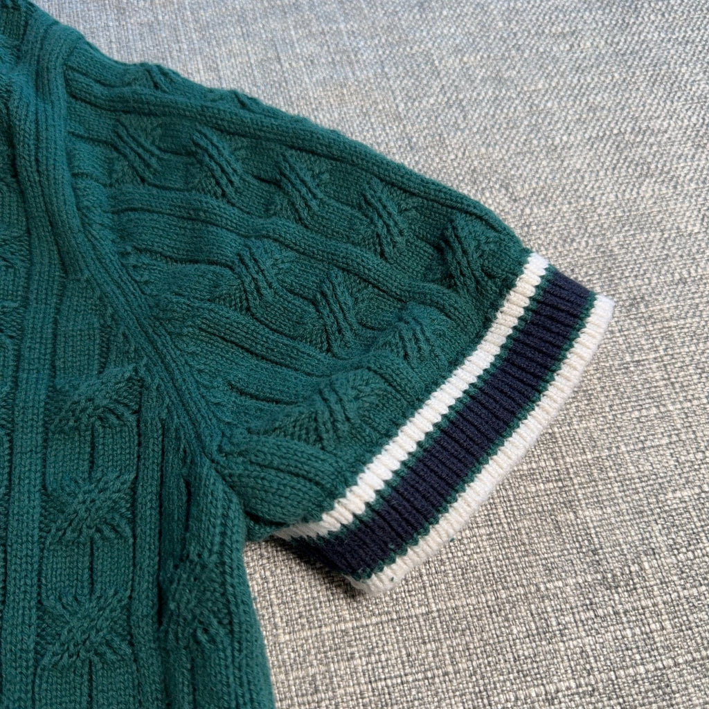 Tommy Hilfiger Cable Knit Sweater Shirt Mens XL Green Short Sleeve Cotton Preppy