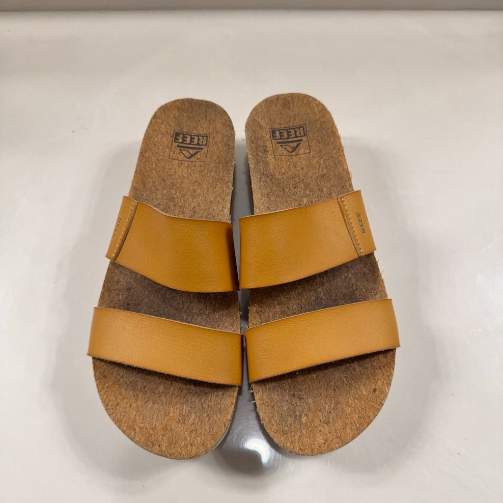 Reef Cushion Vista Hi Sandals Women’s Sz 8 Tan Platform Double Strap Slide