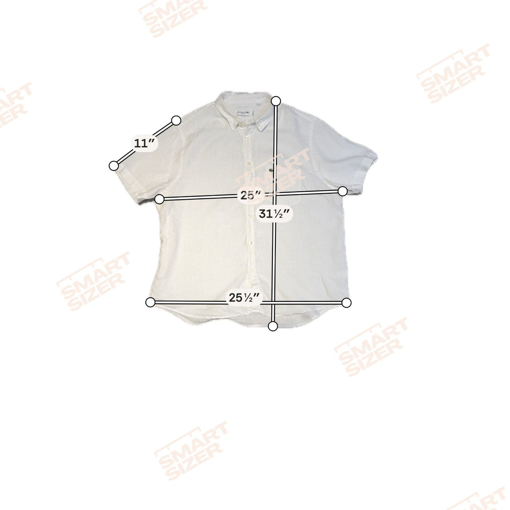 Lacoste Shirt Mens 2XL White Linen Button Down Short Sleeve Regular Fit Croc Log