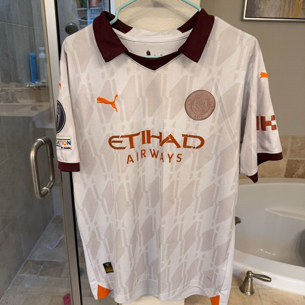 Manchester City Doku #11 Away Jersey 23/24 Puma Soccer Shirt Men XL UEFA Patch
