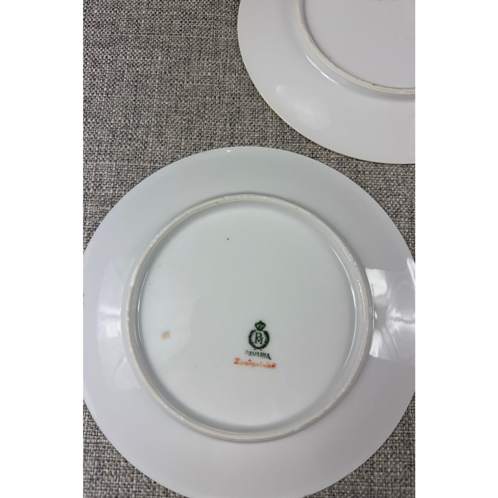 Antique PM Moschendorf Bavaria Hand Painted Rose Plates Set 6 Gold Rim 1895-1910