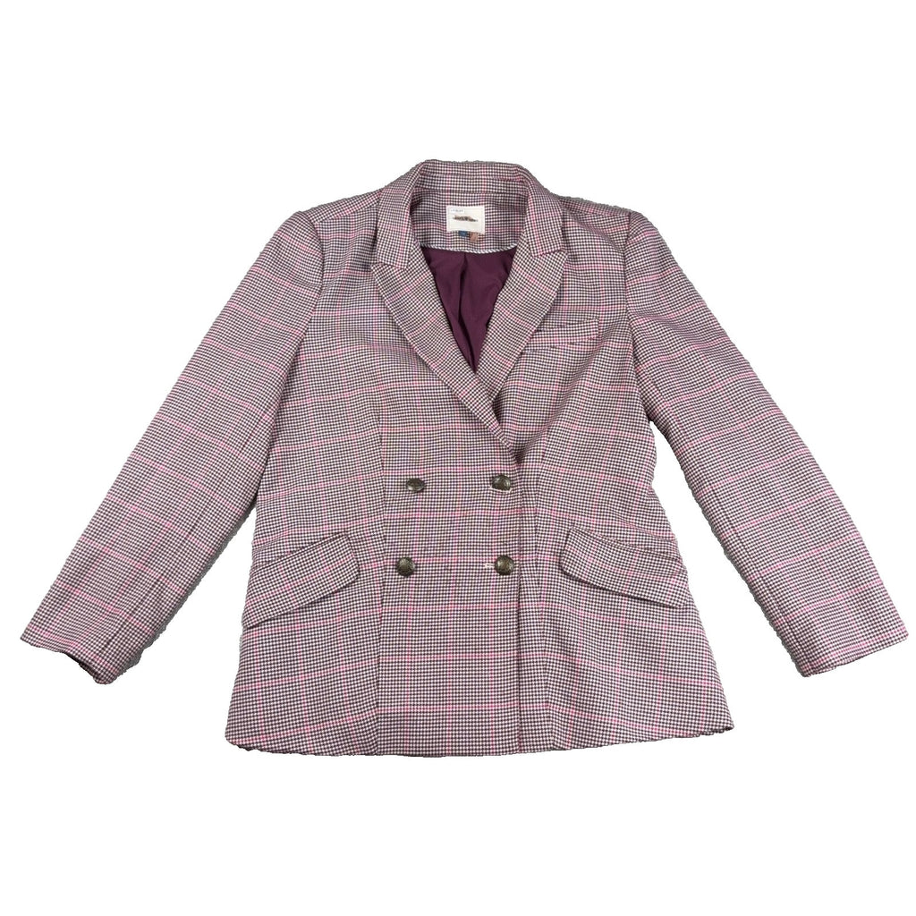 Court & Rowe Womens Blazer Size 14 Houndstooth Plaid Double Breasted Pink