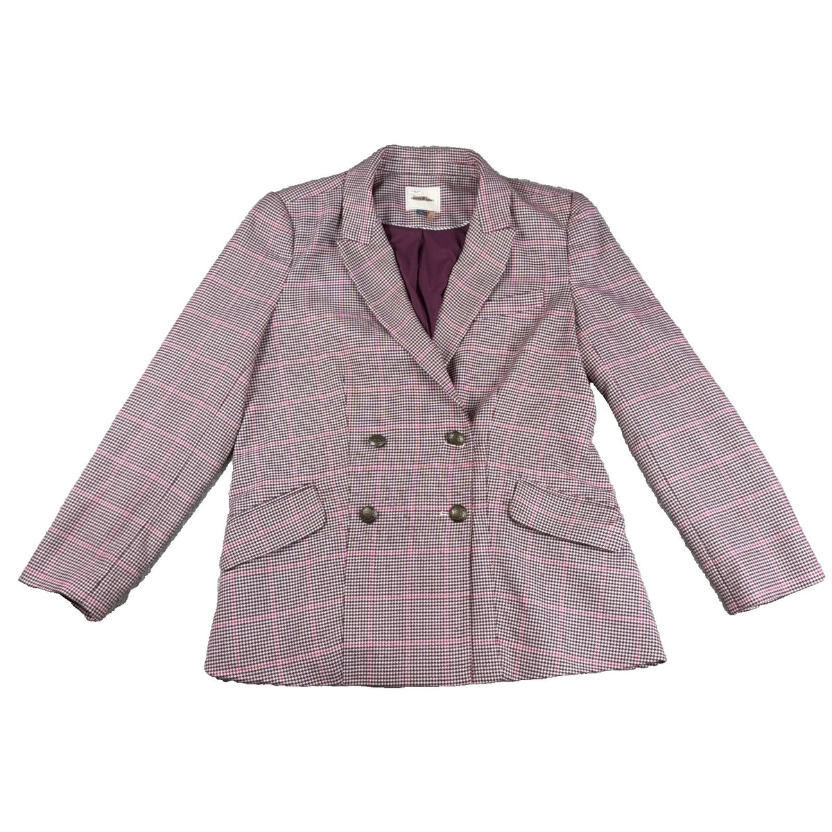 Court & Rowe Womens Blazer Size 14 Houndstooth Plaid Double Breasted Pink