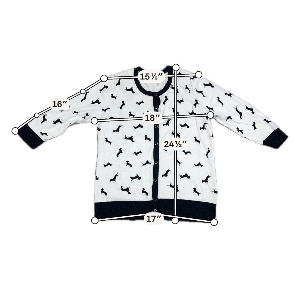 New York & Company Cardigan Women L Dachshund Dog Print Snap Front Sweater