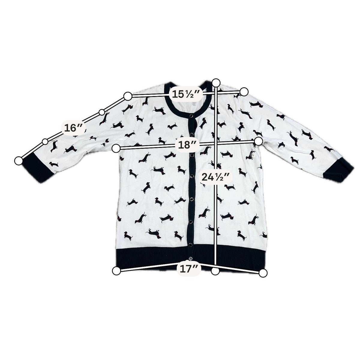 New York & Company Cardigan Women L Dachshund Dog Print Snap Front Sweater
