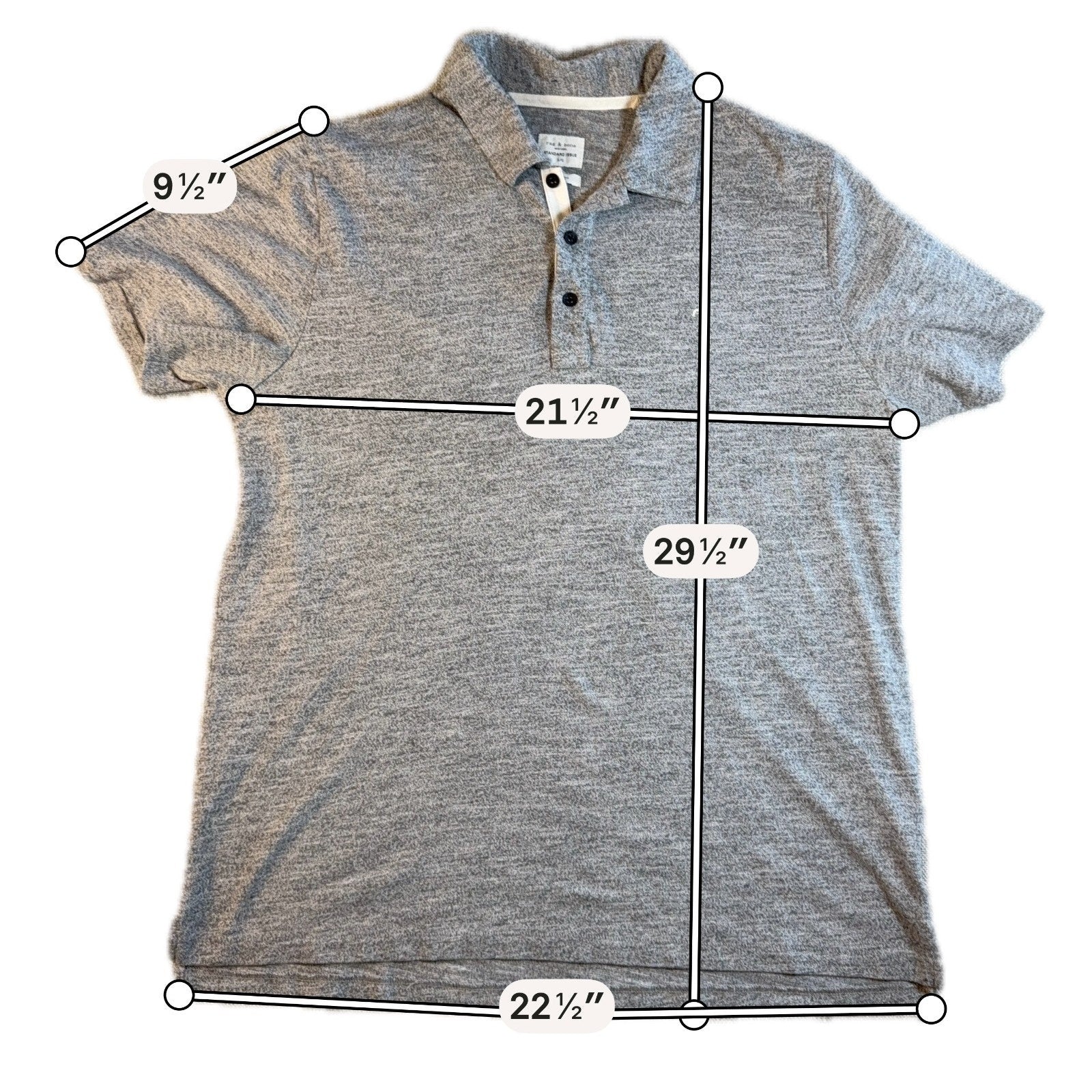 Rag & Bone Standard Issue Men's L Gray Heather Logo Polo Cotton Blend Peru