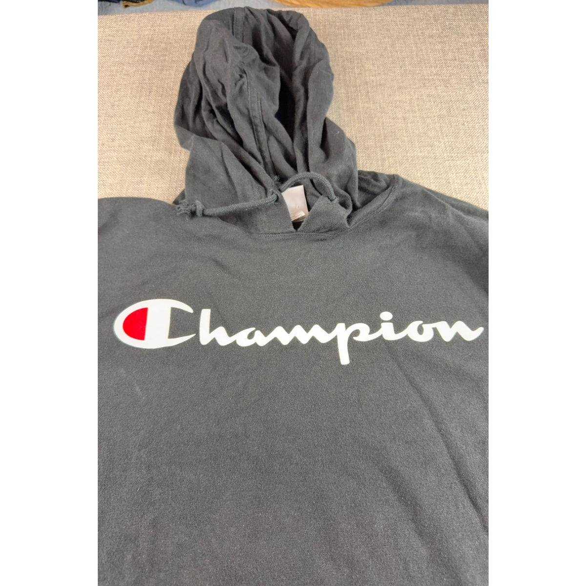 Champion Mens XL Black Lightweight Jersey Hoodie Script Logo Cotton T4177