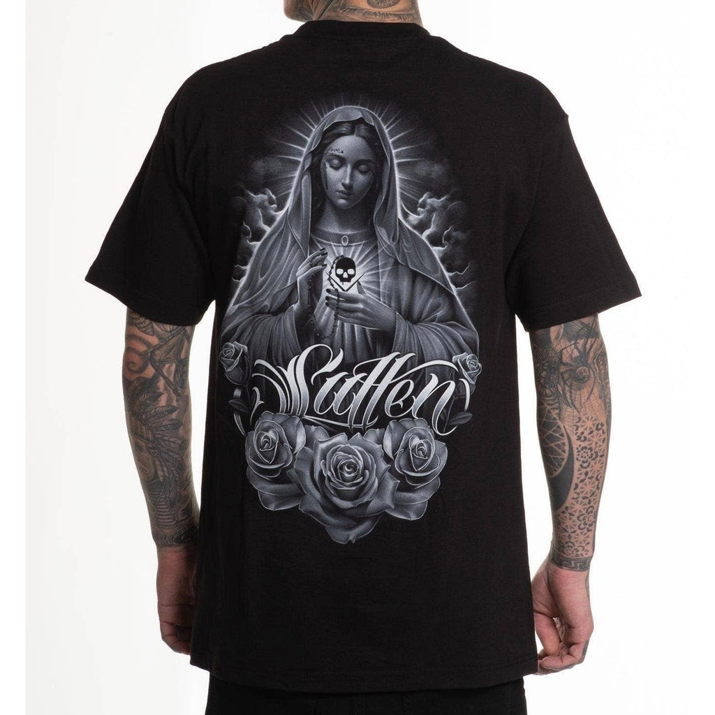 Sullen Art Devine T-Shirt Black Mens L Virgin Mary Skull Roses Chicano NWT