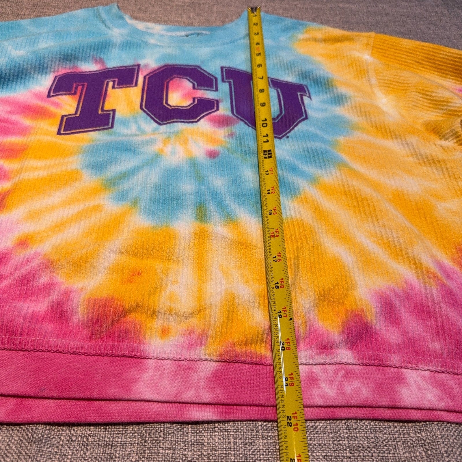 TCU Horned Frogs Sweatshirt Womens Large Tie Dye Crop Pressbox Pullover NCAA