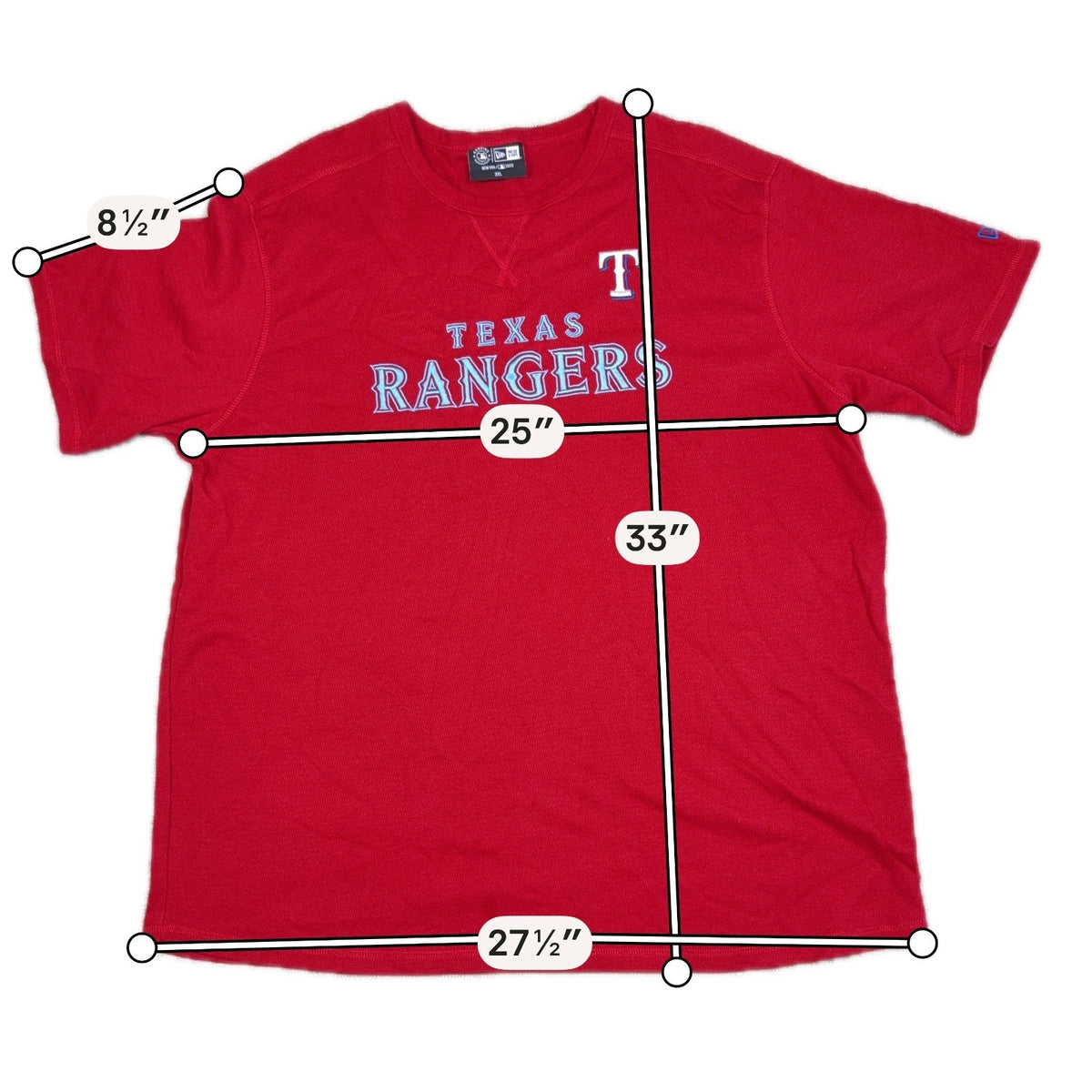 Texas Rangers New Era Short Sleeve Sweatshirt 3XL Red Embroidered MLB