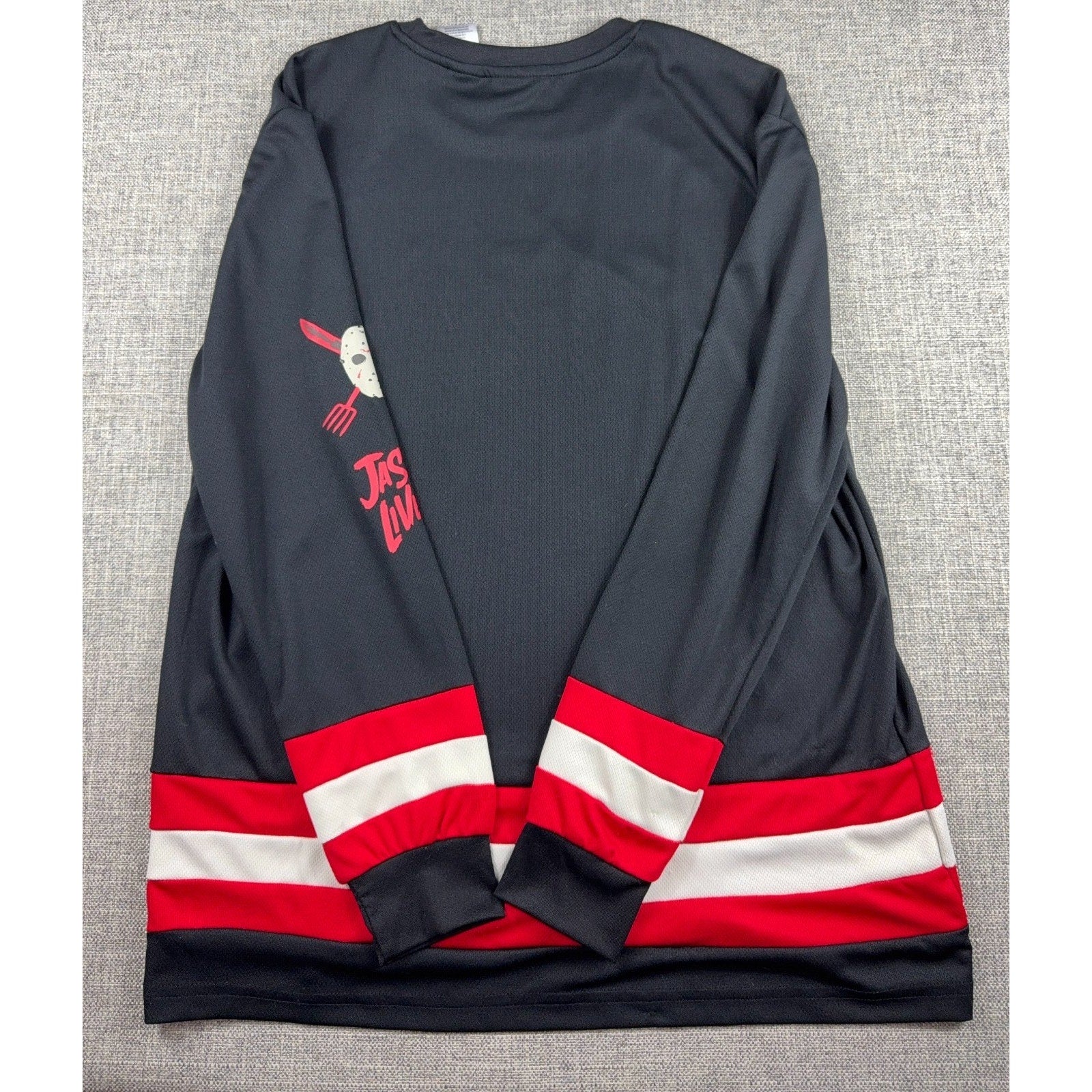 Friday the 13th Jason Voorhees Hockey Jersey Shirt Mens L Black Red Horror