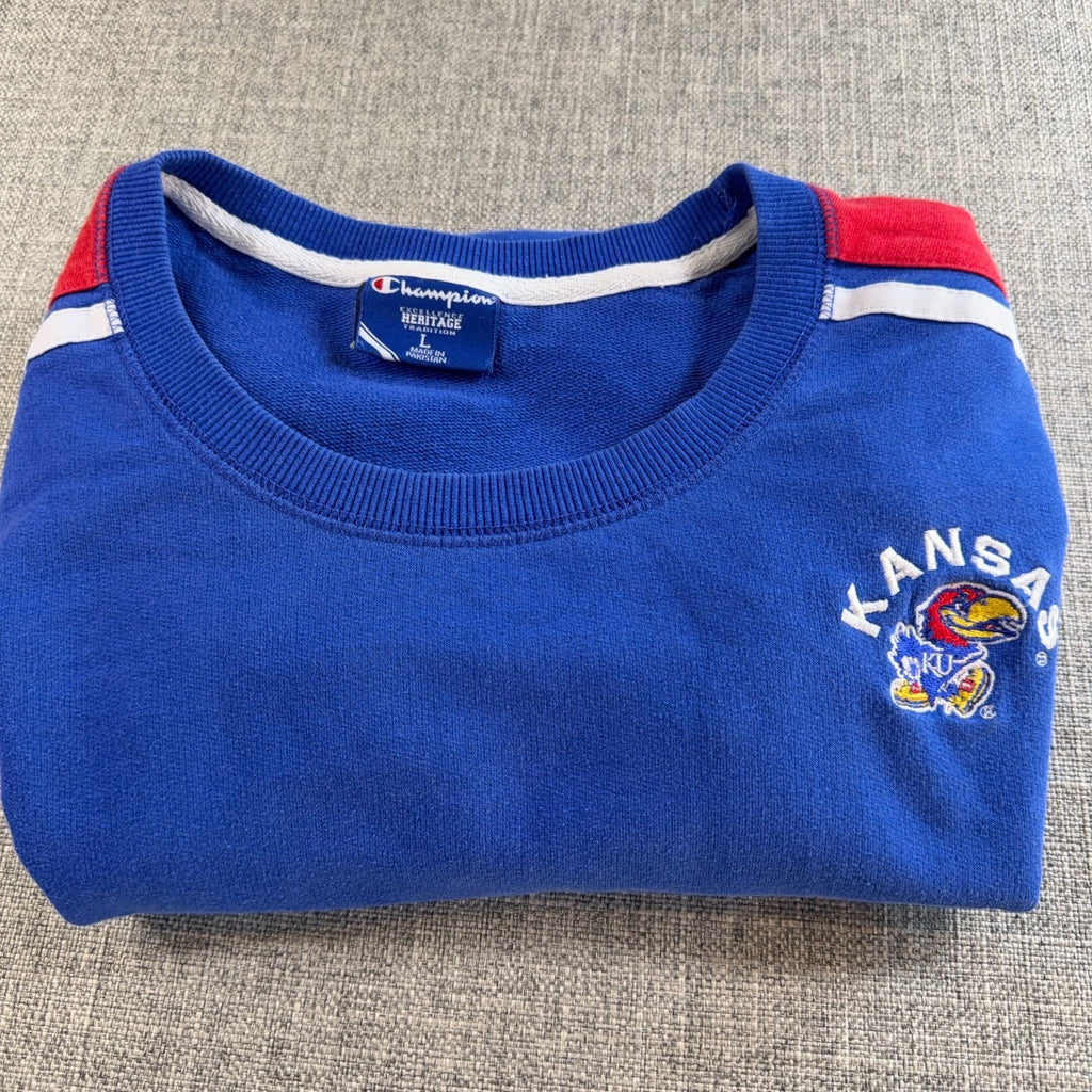 Champion Kansas Jayhawks Women’s L Blue Embroidered Crewneck Sweatshirt KU