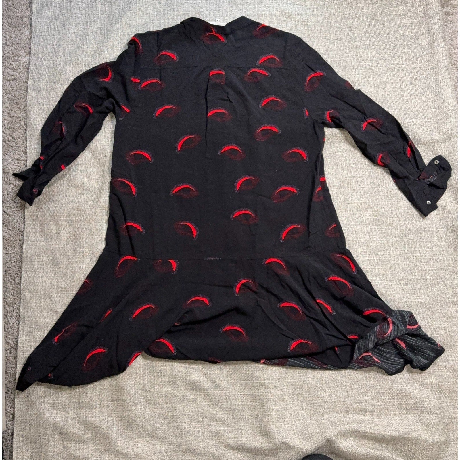 Bimba Y Lola Dress Womens Small Black Red Eye Print Long Sleeve Artsy Drop Waist