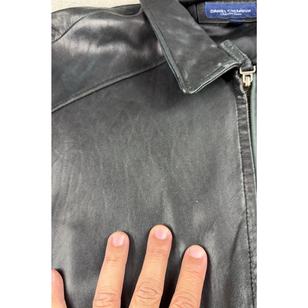 Worn-In Black Lambskin Leather Bomber Jacket Daniel Cremieux XL