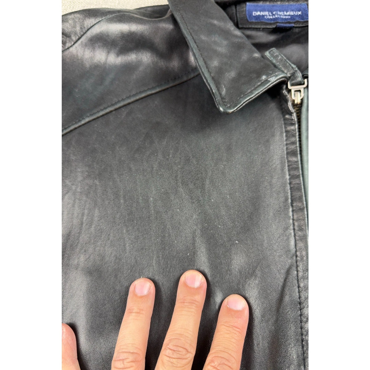 Worn-In Black Lambskin Leather Bomber Jacket Daniel Cremieux XL