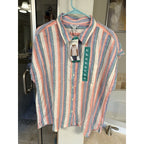 Orvis Womens XL Linen Blend Striped Shirt Lightweight Button Up Coastal Top NWT