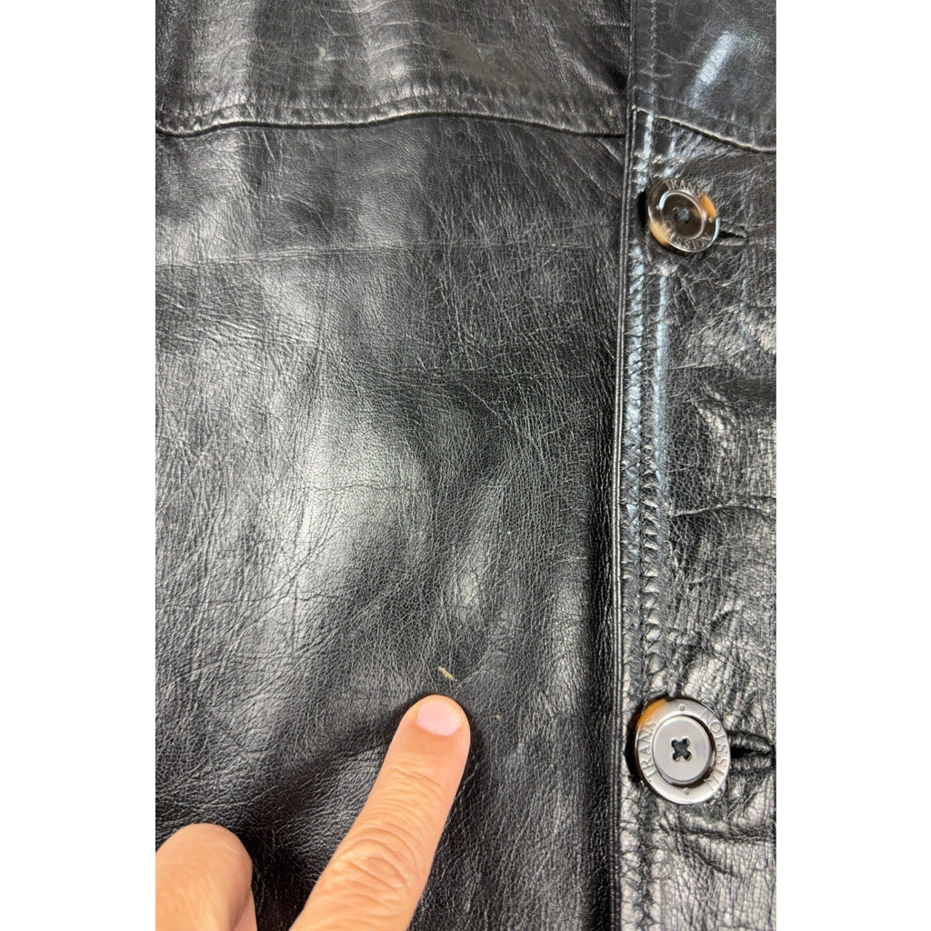 Transmission Leather Company Black Genuine Leather Jacket Mens XL Car Coat Y2K