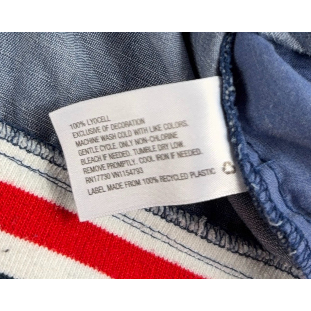 Mossimo Blue Chambray Varsity Bomber Jacket L Americana Striped