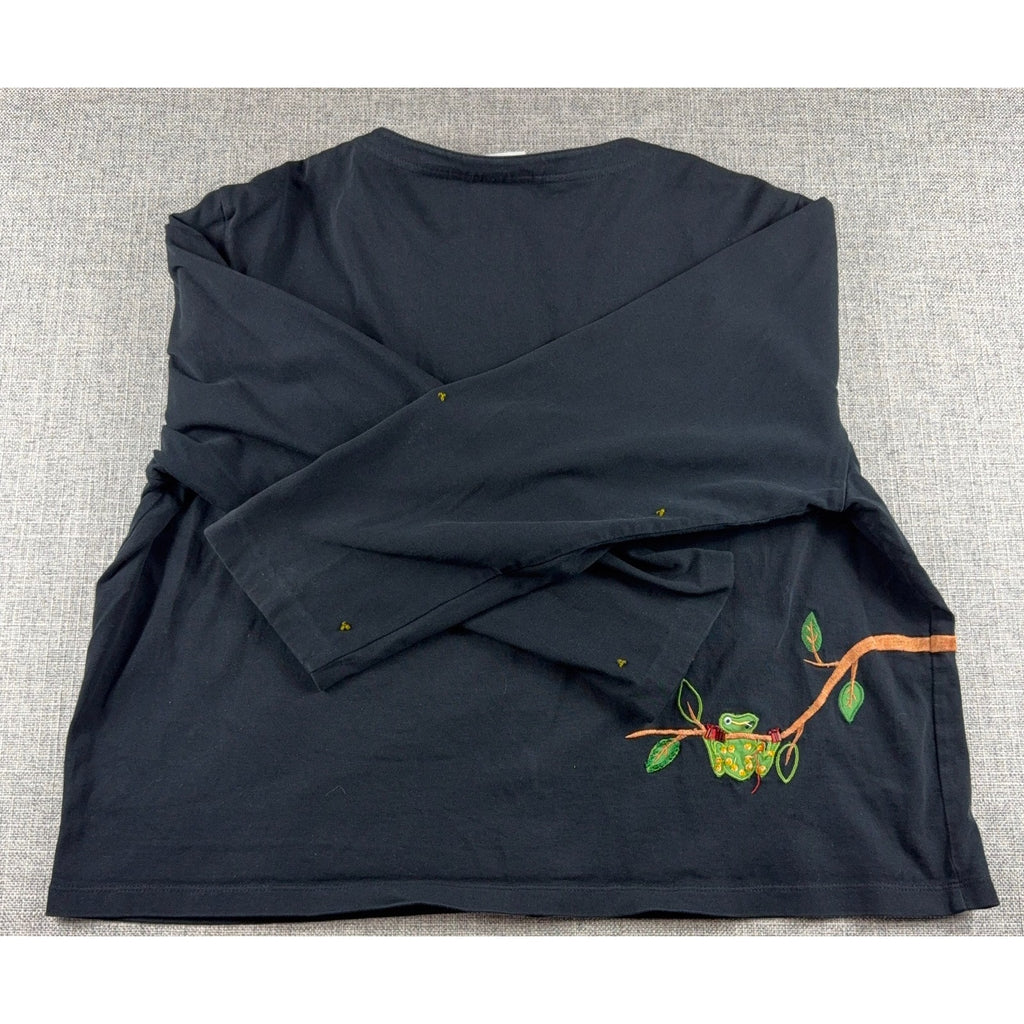 Michael Simon Light Frog Cardigan Womens X Embroidered Beaded Novelty Black