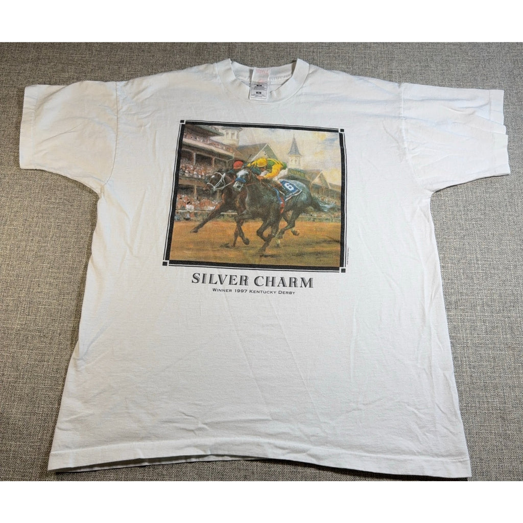 Vintage 1997 Silver Charm Kentucky Derby T Shirt XL Horse Racing FOTL