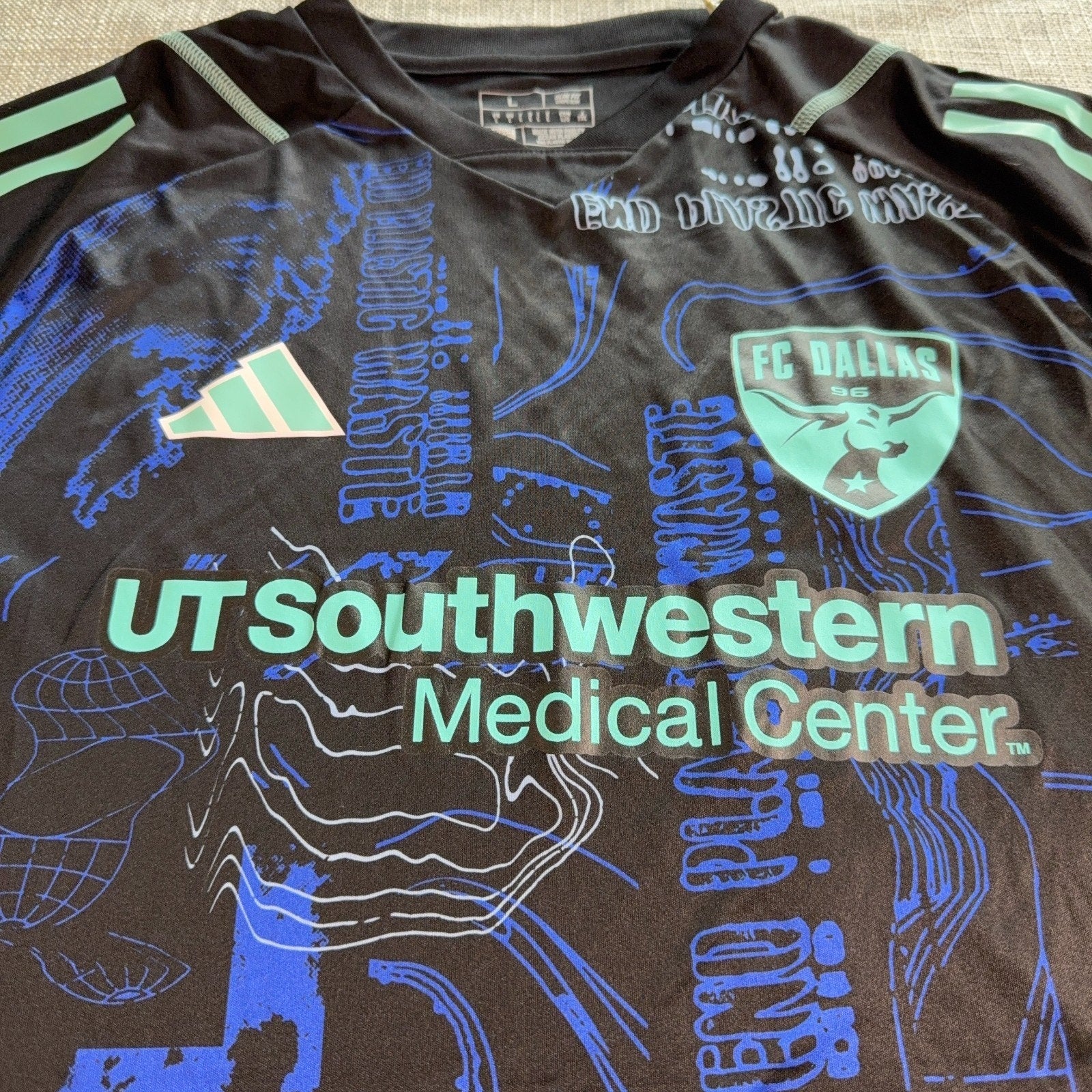 FC Dallas adidas 2023 One Planet Jersey Men’s L Black MLS AEROREADY NWT