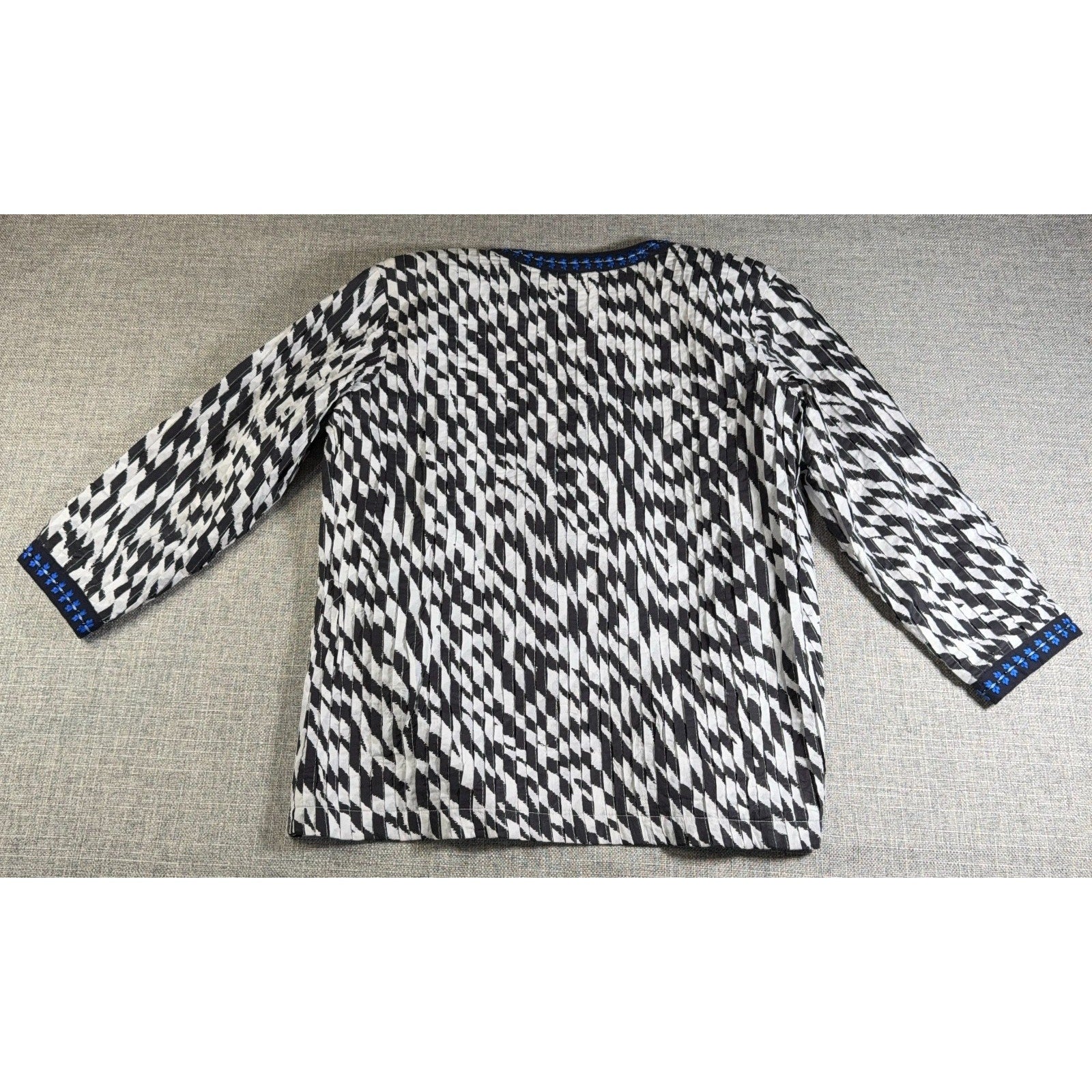 A La Carte Womens XS Jacket Black White Blue Embroidered Beaded Boho Art