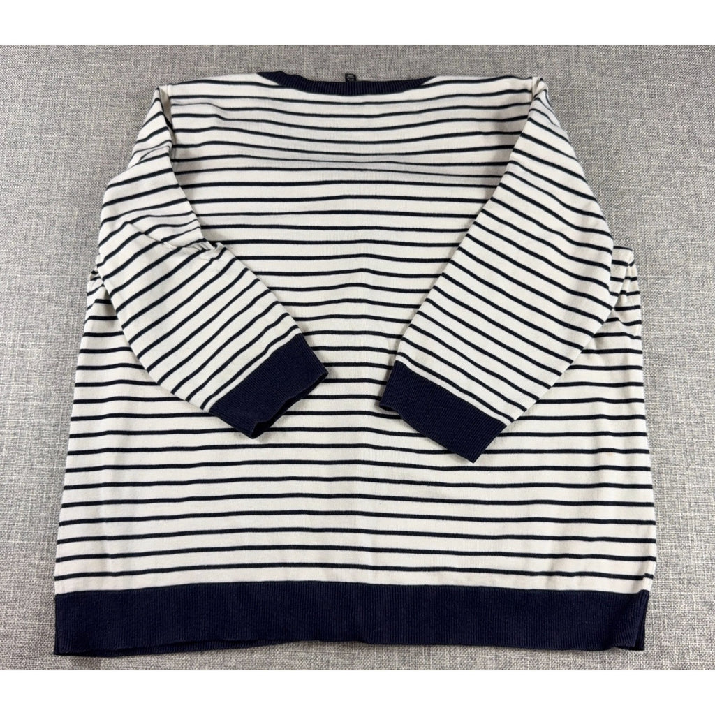 Talbots Woman Petites Cardigan 2XP Navy White Striped Dragonfly Knit Sweater