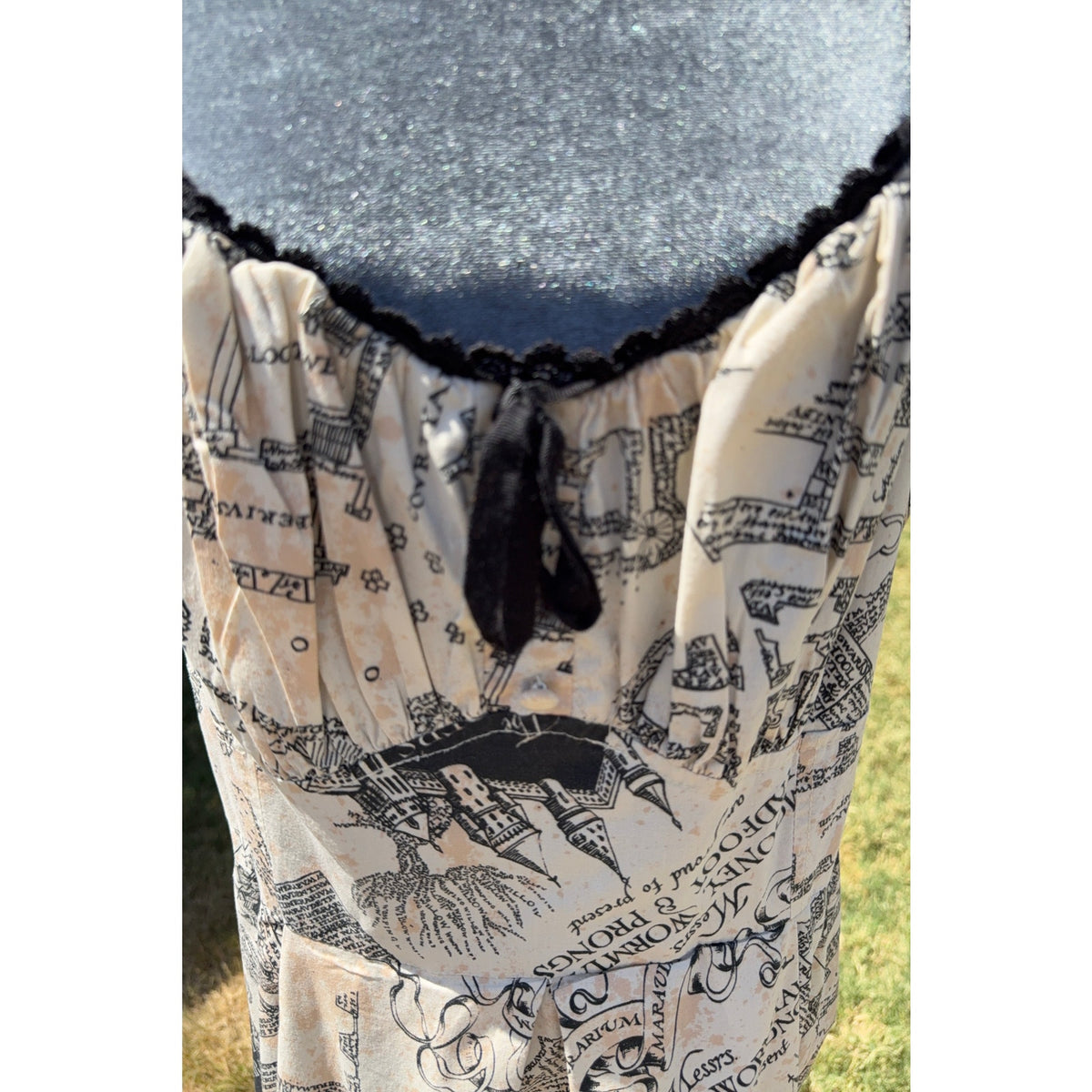Handmade Harry Potter Marauders Map Dress Womens L XL Lace Up Cottagecore