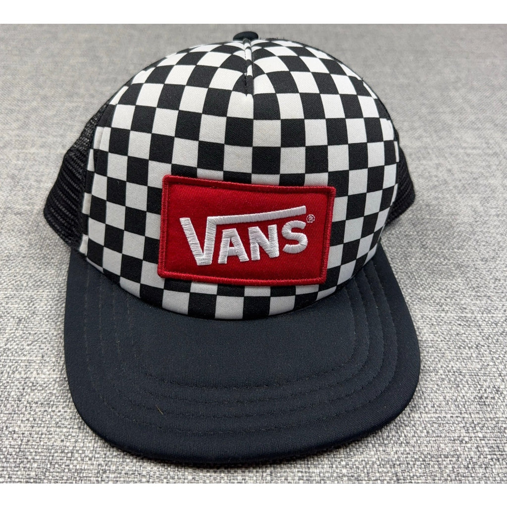 Vans Classic Patch Trucker Hat Checkerboard Black White Red Snapback Cap