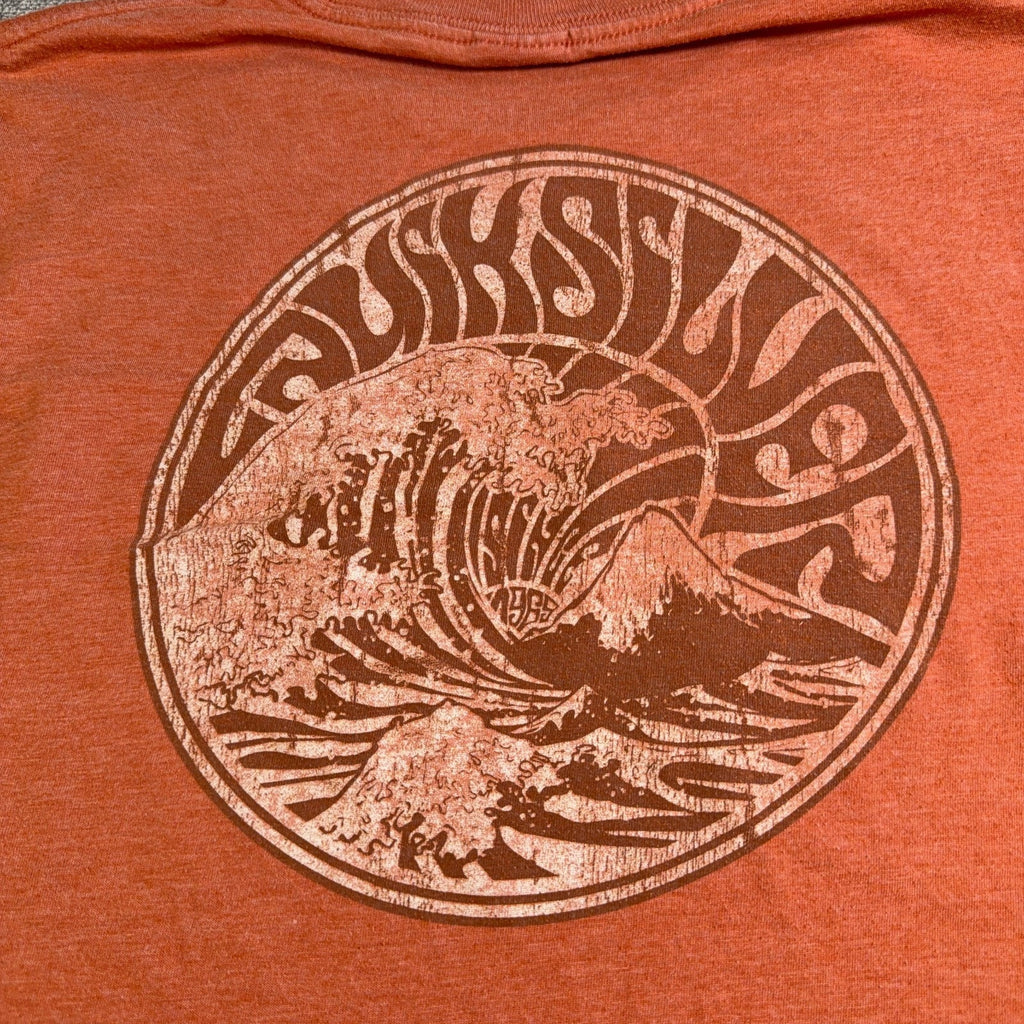 Quiksilver 1969 Wave Graphic T Shirt Mens Medium Orange Surf Skate Double Sided