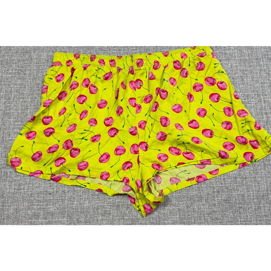 PINK Victoria’s Secret Cherry Print Sleep Shorts Womens Large Neon Yellow