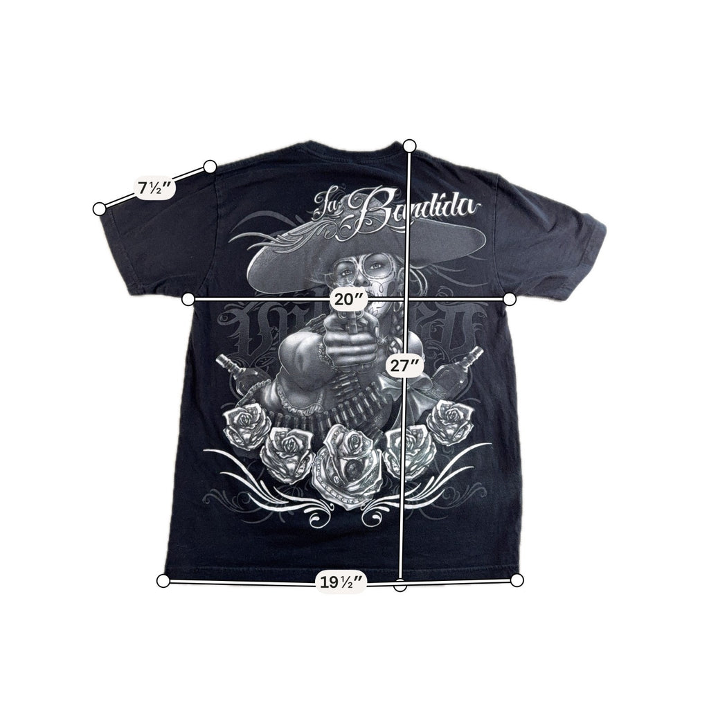 La Bandida Chicano Graphic T Shirt Men M Black Sugar Skull Lowrider Tattoo Tee
