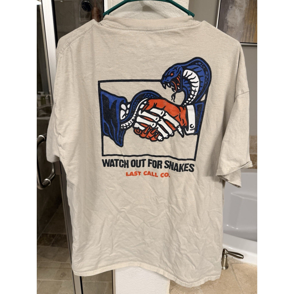 Last Call Co Snake Graphic Tee XL Cream Streetwear Skate Workwear Shirt