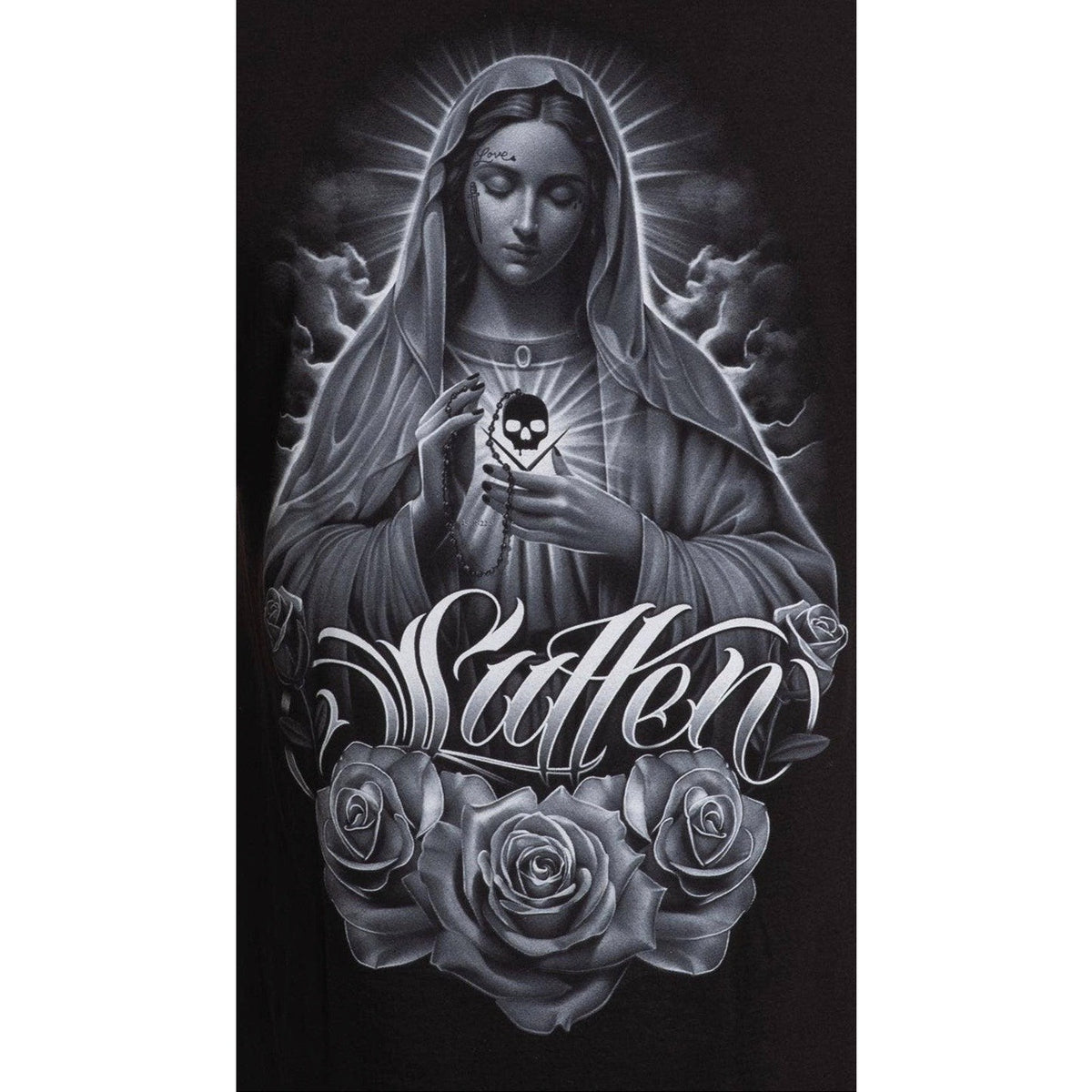 Sullen Art Devine T-Shirt Black Mens L Virgin Mary Skull Roses Chicano NWT