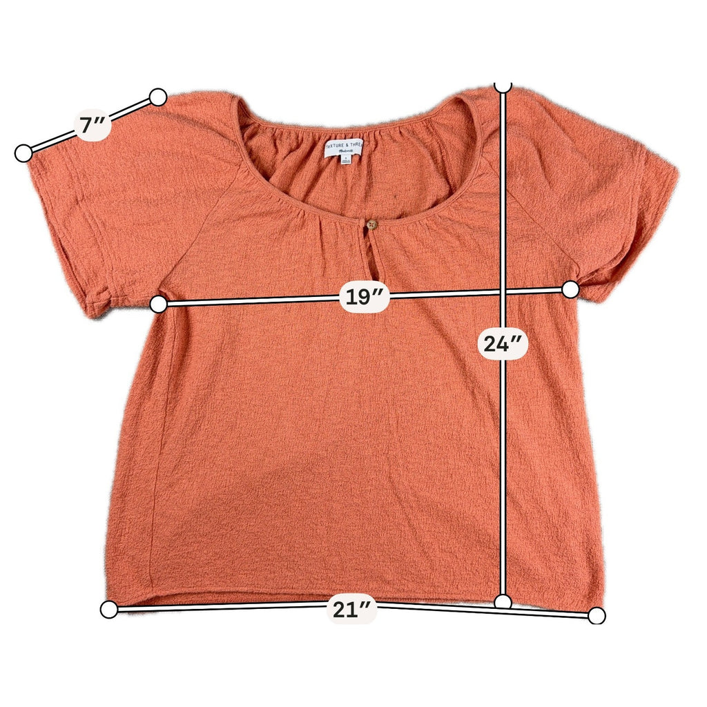 Madewell Texture & Thread Top Womens S Burnt Orange Textured Keyhole Blouse