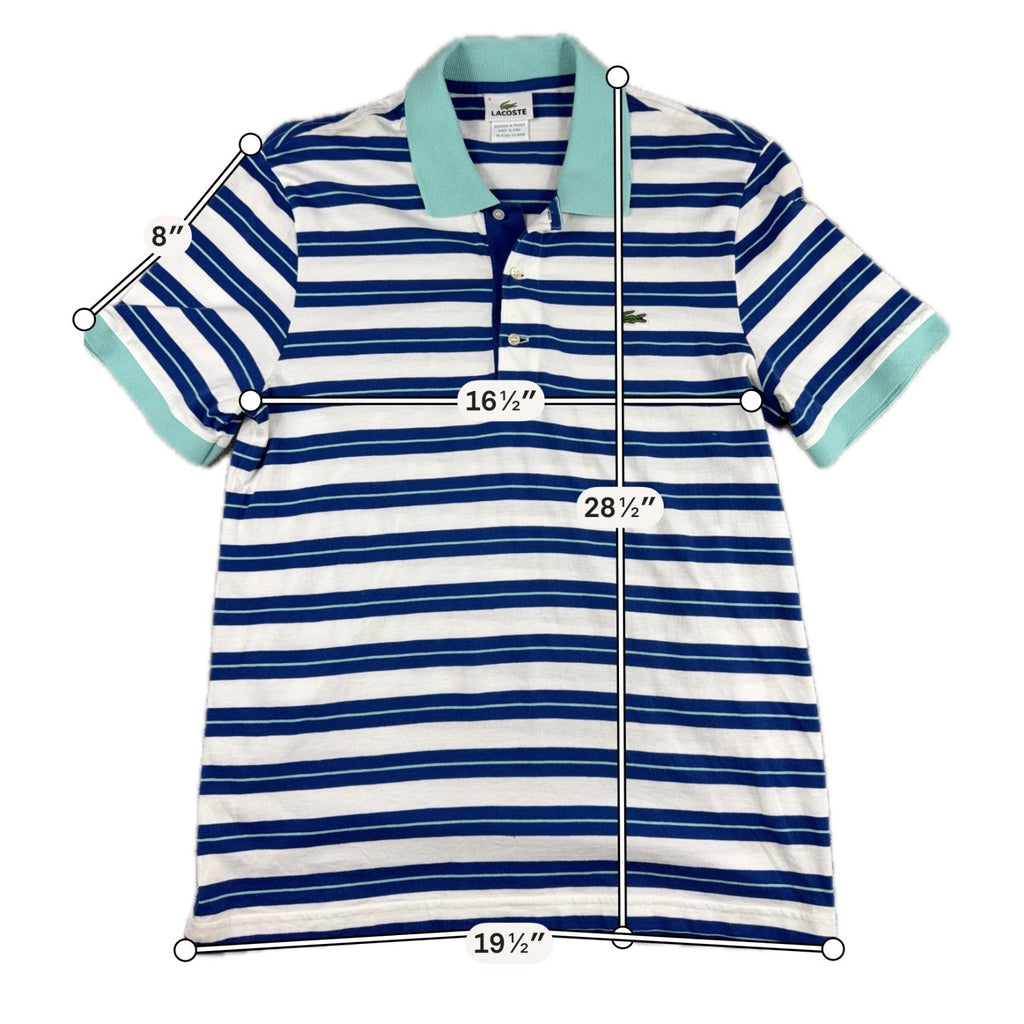 Lacoste Polo Shirt Men M Size 4 Blue White Stripe Aqua Collar Cotton