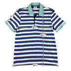 Lacoste Polo Shirt Men M Size 4 Blue White Stripe Aqua Collar Cotton