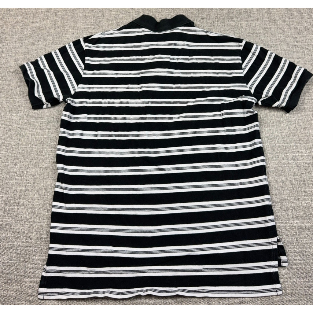 Polo Ralph Lauren Mens Large Polo Shirt Black White Striped Cotton Pony