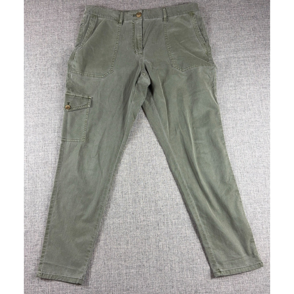 J Jill Womens 10 Olive Green Cargo Pants Utility Straight Leg Washed Cotton