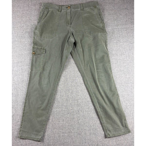 J Jill Womens 10 Olive Green Cargo Pants Utility Straight Leg Washed Cotton