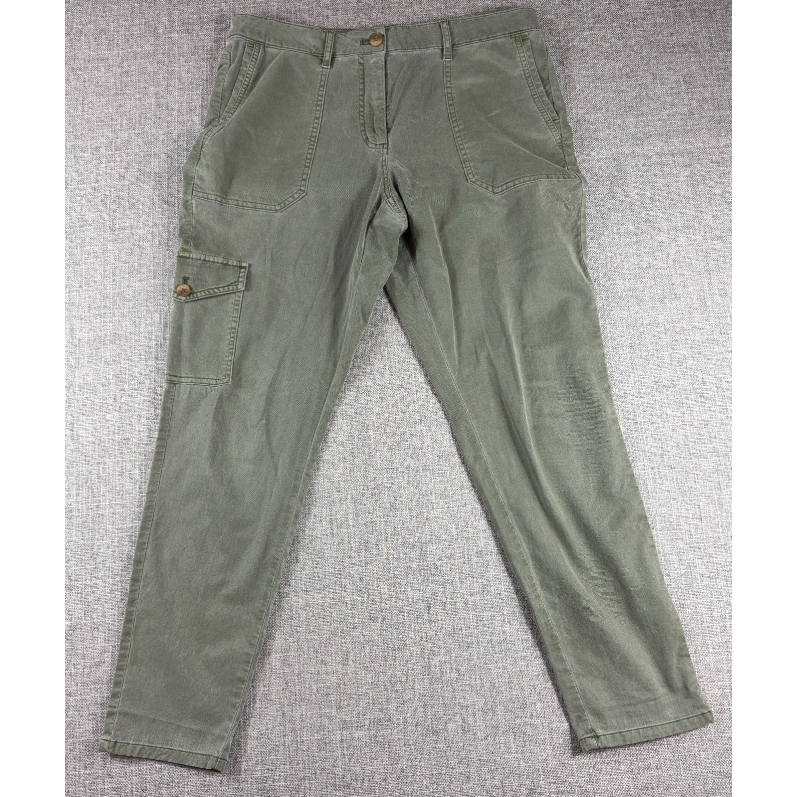 J Jill Womens 10 Olive Green Cargo Pants Utility Straight Leg Washed Cotton